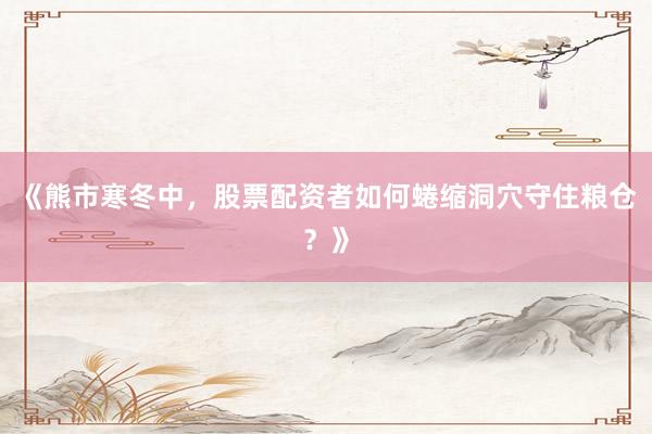 《熊市寒冬中，股票配资者如何蜷缩洞穴守住粮仓？》