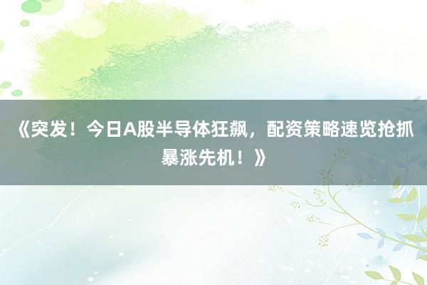 《突发！今日A股半导体狂飙，配资策略速览抢抓暴涨先机！》