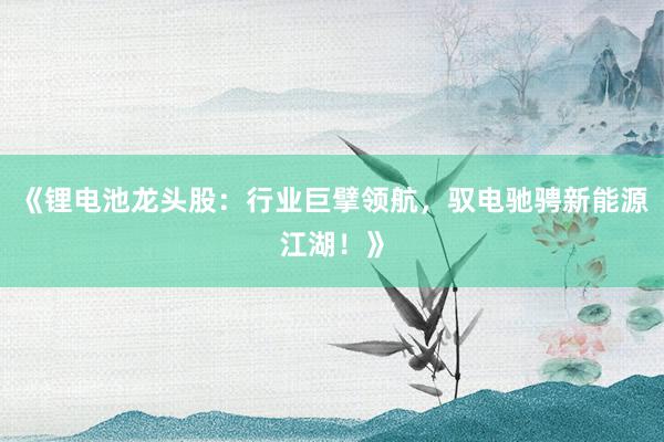 《锂电池龙头股:行业巨擘领航,驭电驰骋新能源江湖!》