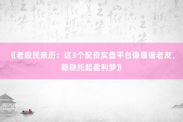 《老股民亲历：这3个配资实盘平台像靠谱老友，稳稳托起盈利梦》