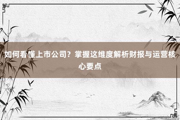 如何看懂上市公司？掌握这维度解析财报与运营核心要点
