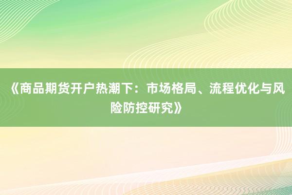 《商品期货开户热潮下:市场格局、流程优化与风险防控研究》