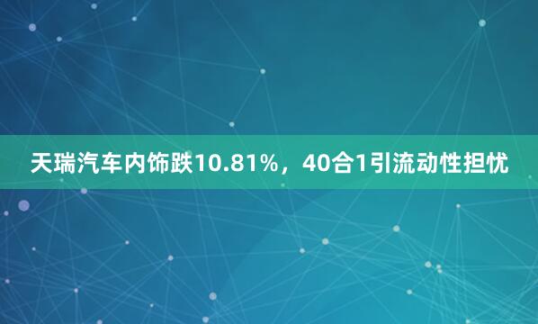天瑞汽车内饰跌10.81%，40合1引流动性担忧