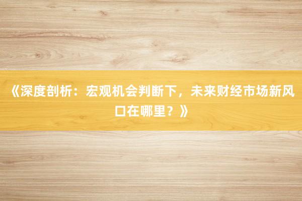 《深度剖析：宏观机会判断下，未来财经市场新风口在哪里？》