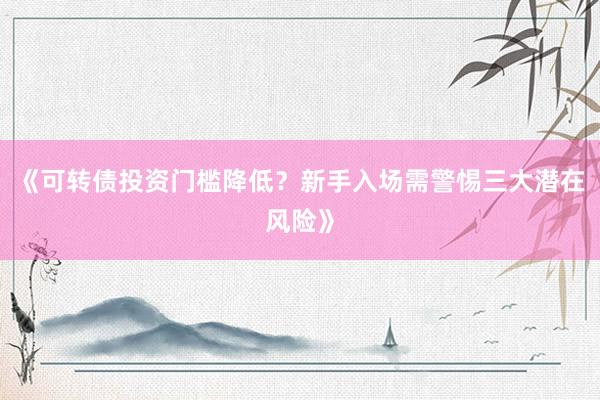 《可转债投资门槛降低？新手入场需警惕三大潜在风险》